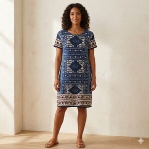 London Times Blue and White Patterned Dress